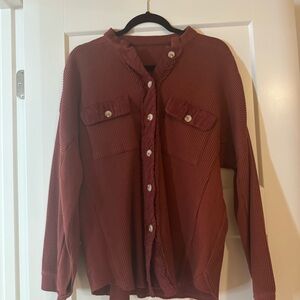 Rust Button-Up Waffle Knit Shirt